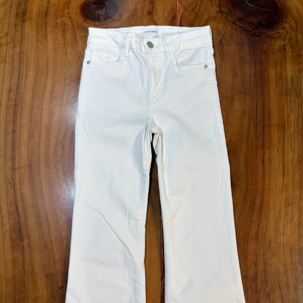 Frame Denim Women's Jeans 0 Le One Crop Mini boot Stretch White Zip fly O11 - Picture 3 of 9